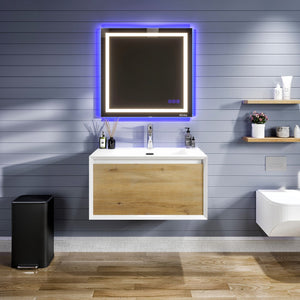 Venice 36 in. Oak Wall Mount Single Sink Bath Vanity with Acrylic Top and Integrated Sink