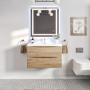 Smile 36 in. White Oak Wall Mount Single Sink Bath Vanity with Acrylic Top and Integrated Sink