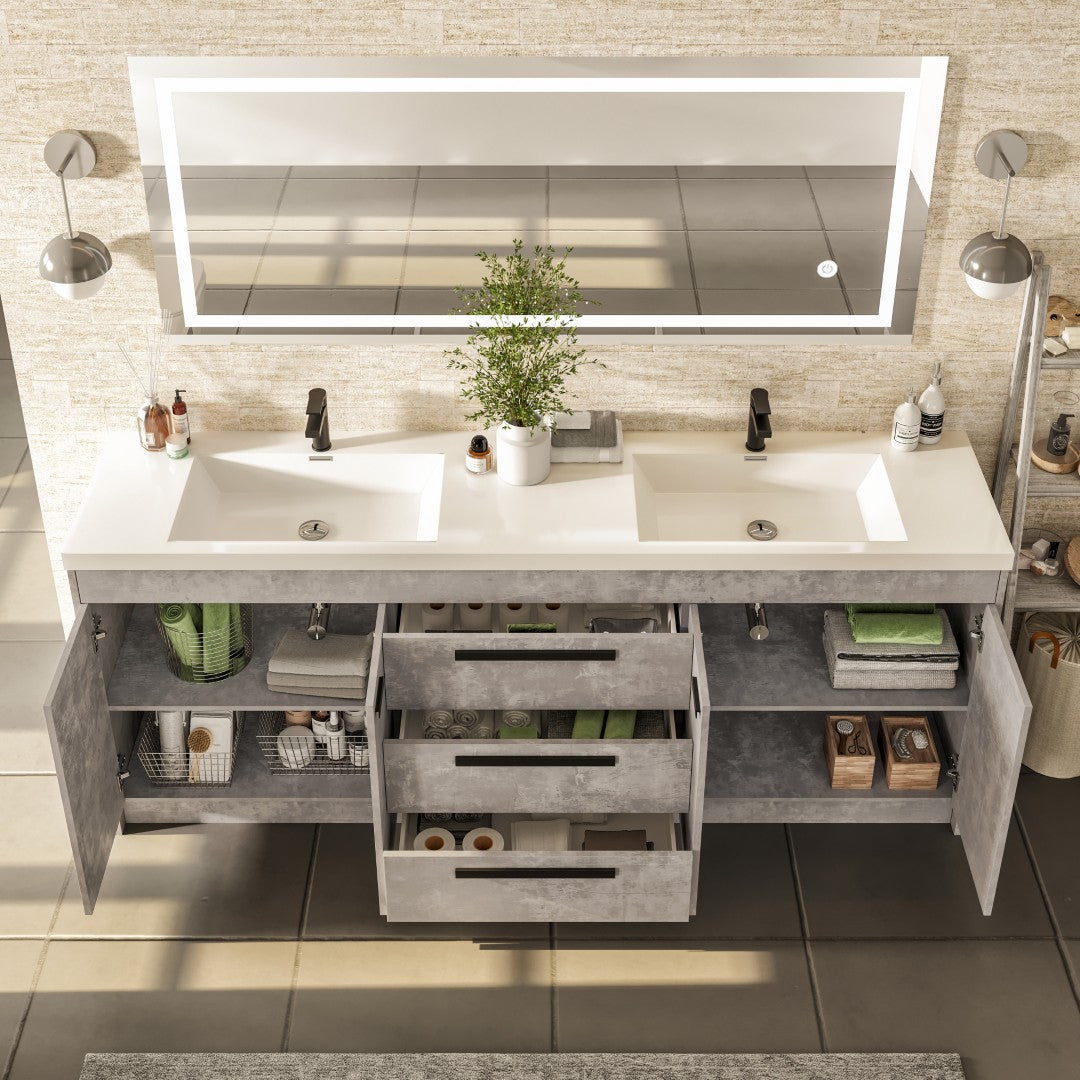 Lugano 84 in. Concrete Gray Double Sink  Bath Vanity with Acrylic Top and Integrated Sinks