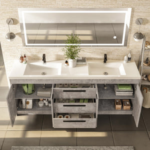 Lugano 84 in. Concrete Gray Double Sink  Bath Vanity with Acrylic Top and Integrated Sinks