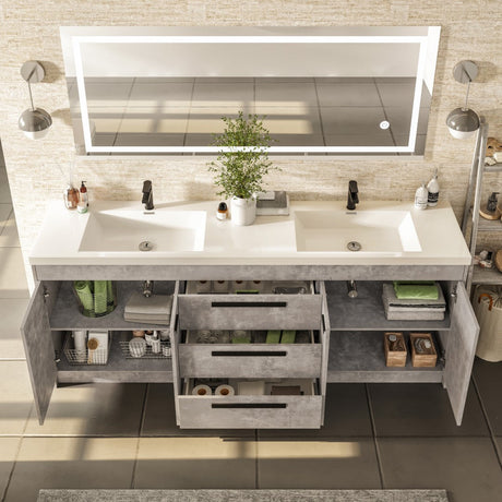 Lugano 84 in. Concrete Gray Double Sink  Bath Vanity with Acrylic Top and Integrated Sinks