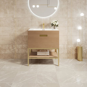 Iris 30 in. Natural Oak Single Sink Bath Vanity with Solid Surface Top and Integrated Sink