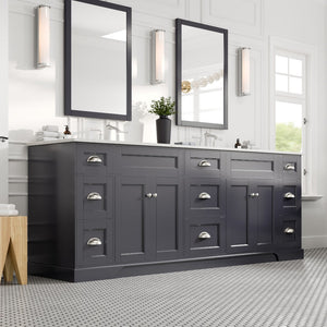 Epic 96 in. Charcoal Gray Double Sink  Bath Vanity with Carrara Quartz Top and Undermount Porcelain Sinks