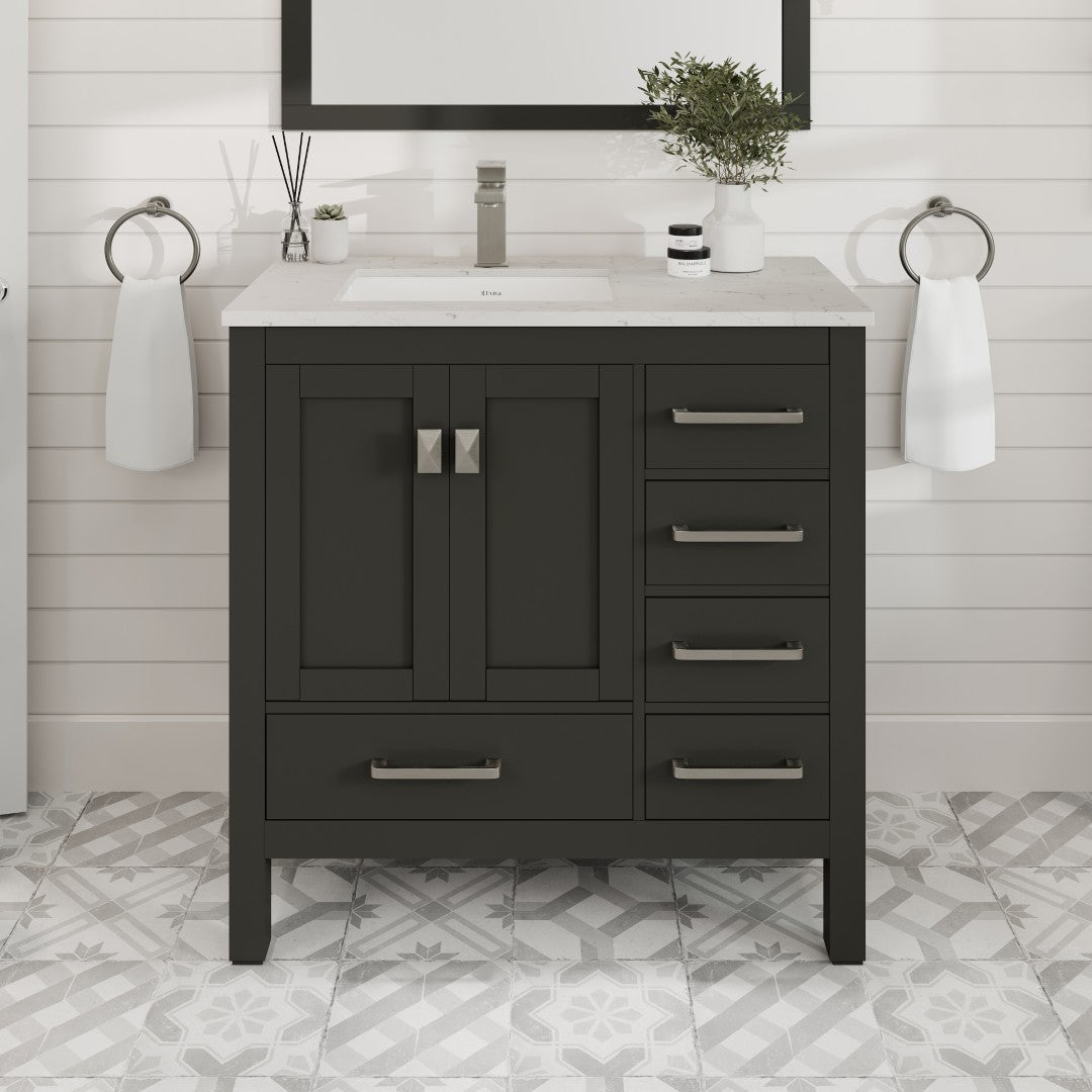 London 36 in. Espresso Single Sink Bath Vanity with Carrara Quartz Top and Undermount Porcelain Sink