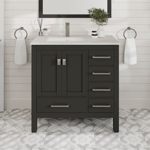 London 36 in. Espresso Single Sink Bath Vanity with Carrara Quartz Top and Undermount Porcelain Sink