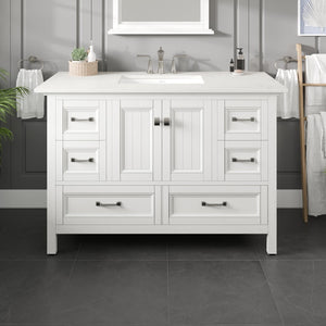 Britney 48 in. White Single Sink Bath Vanity with Carrara Quartz Top and Undermount Porcelain Sink