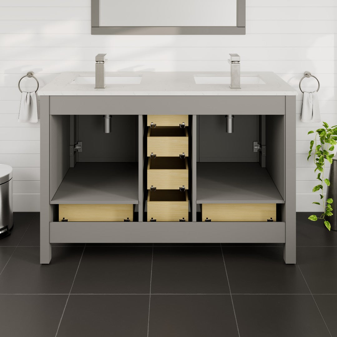 London 48 in. Gray Double Sink  Bath Vanity with Carrara Quartz Top and Undermount Porcelain Sinks