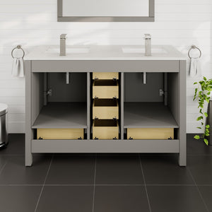 London 48 in. Gray Double Sink  Bath Vanity with Carrara Quartz Top and Undermount Porcelain Sinks