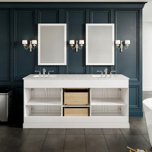 Epic 72 in. White Double Sink  Bath Vanity with Carrara Quartz Top and Undermount Porcelain Sinks