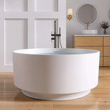 New England Home Goods 49" Round Solid Surface Freestanding Soaking Tub for Small Bathrooms