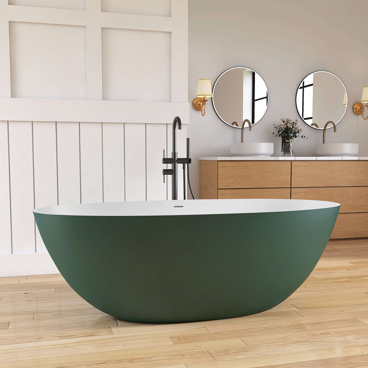 New England Home Goods Matterhorn 65" Freestanding Tub in Green - Stone Resin Solid Surface