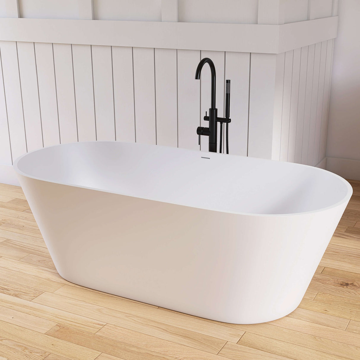 New England Home Goods Cancun 67" Freestanding Tub in White - Stone Resin Solid Surface