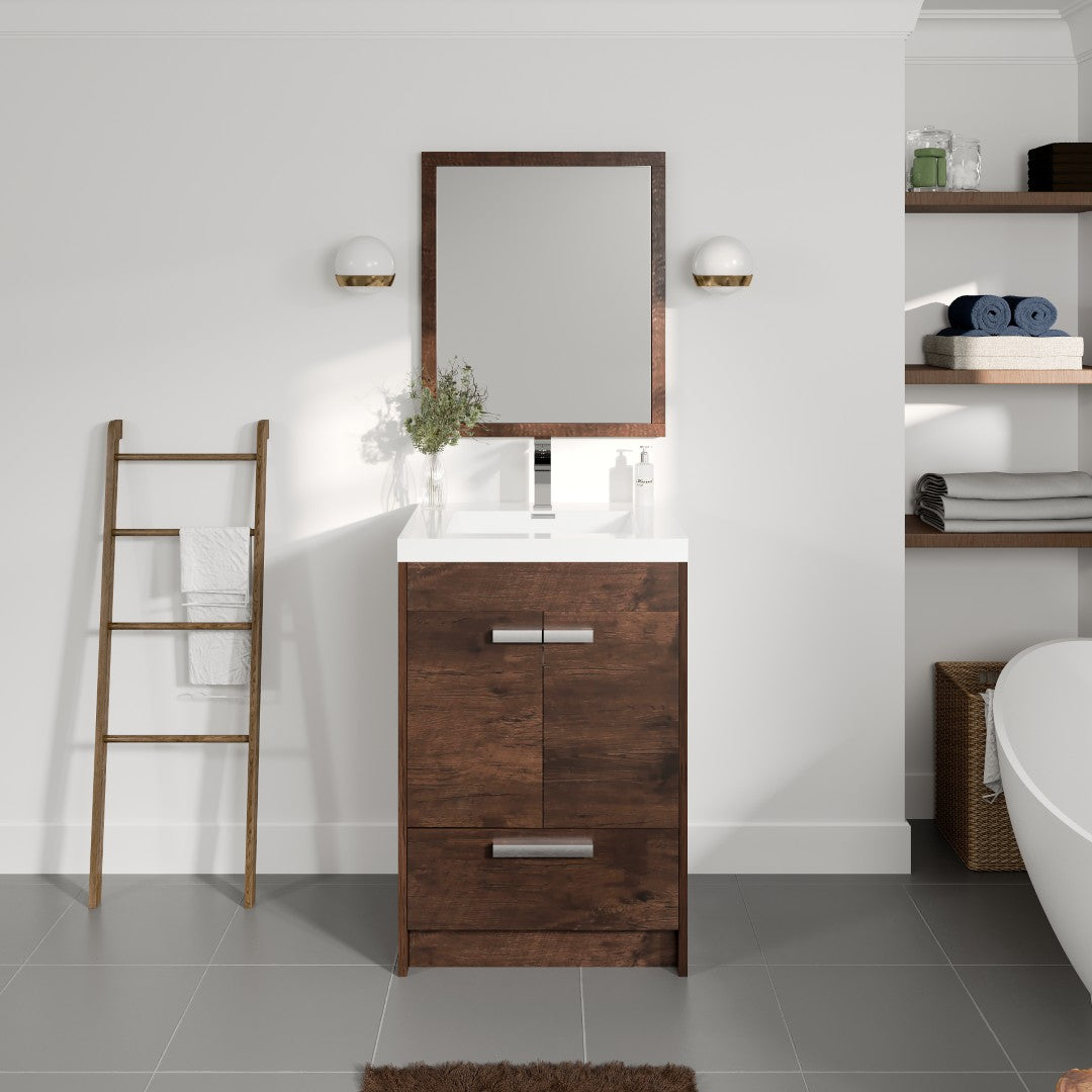Lugano 24 in. Rosewood Single Sink Bath Vanity with Acrylic Top and Integrated Sink