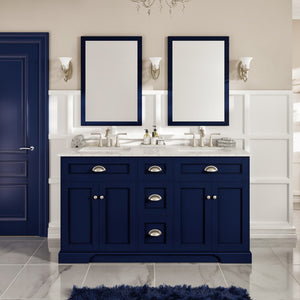 Epic 60 in. Blue Double Sink  Bath Vanity with Carrara Quartz Top and Undermount Porcelain Sinks