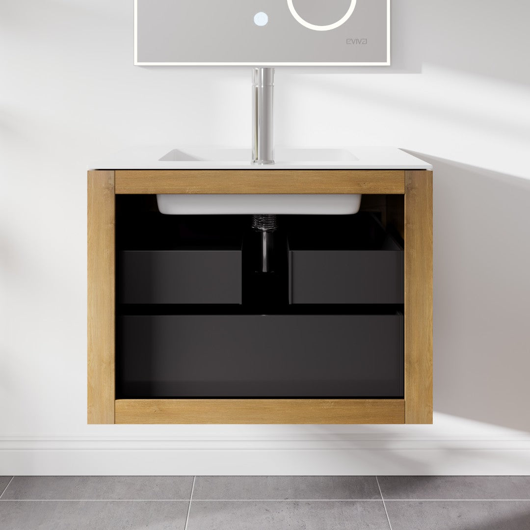 Madeira 20 in. Oak Wall Mount Single Sink Bath Vanity with Acrylic Top and Integrated Sink
