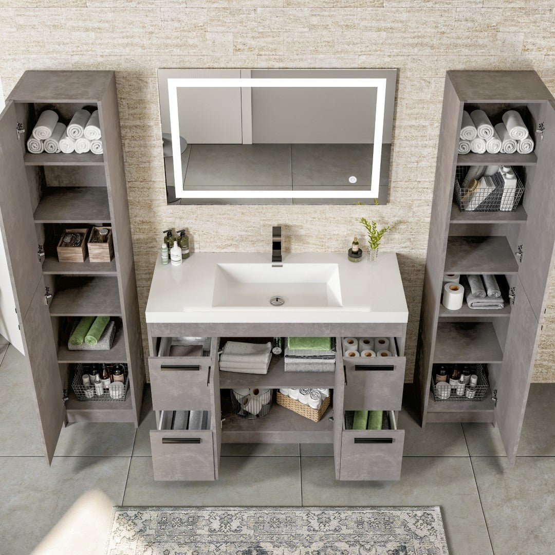 Lugano 48 in. Concrete Gray Single Sink Bath Vanity with Acrylic Top and Integrated Sink