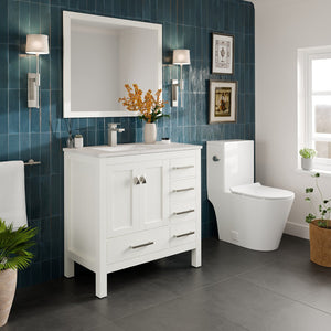 London 36 in. White Single Sink Bath Vanity with Carrara Quartz Top and Undermount Porcelain Sink