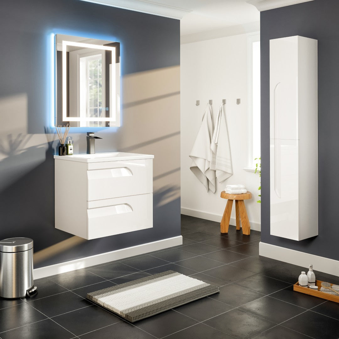 Joy 24 in. White Wall Mount Single Sink Bath Vanity with Porcelain Top and Integrated Sink