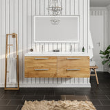Surf 57 in. Natural Oak Wall Mount Double Sink  Bath Vanity with Acrylic Top and Integrated Sinks