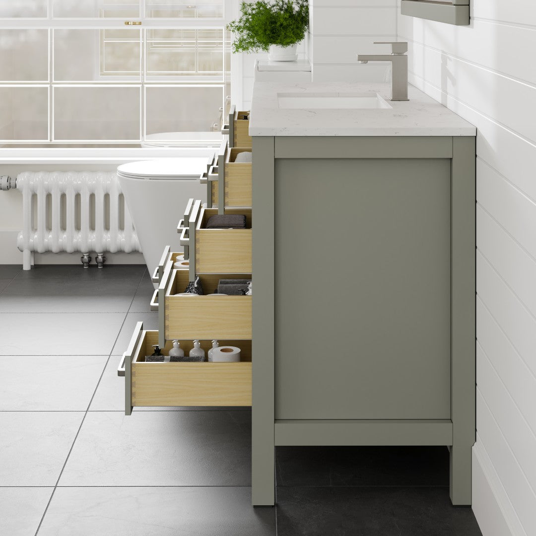 London 54 in. Gray Single Sink Bath Vanity with Carrara Quartz Top and Undermount Porcelain Sink