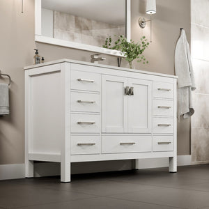 London 54 in. White Single Sink Bath Vanity with Carrara Quartz Top and Undermount Porcelain Sink