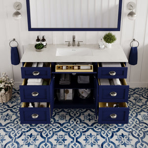 Epic 60 in. Blue Single Sink Bath Vanity with Carrara Quartz Top and Undermount Porcelain Sink