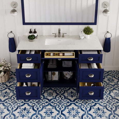Epic 60 in. Blue Single Sink Bath Vanity with Carrara Quartz Top and Undermount Porcelain Sink