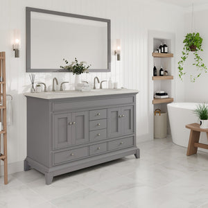 Elite Stamford 48 in. Gray Double Sink  Bath Vanity with Carrara Quartz Top and Undermount Porcelain Sinks