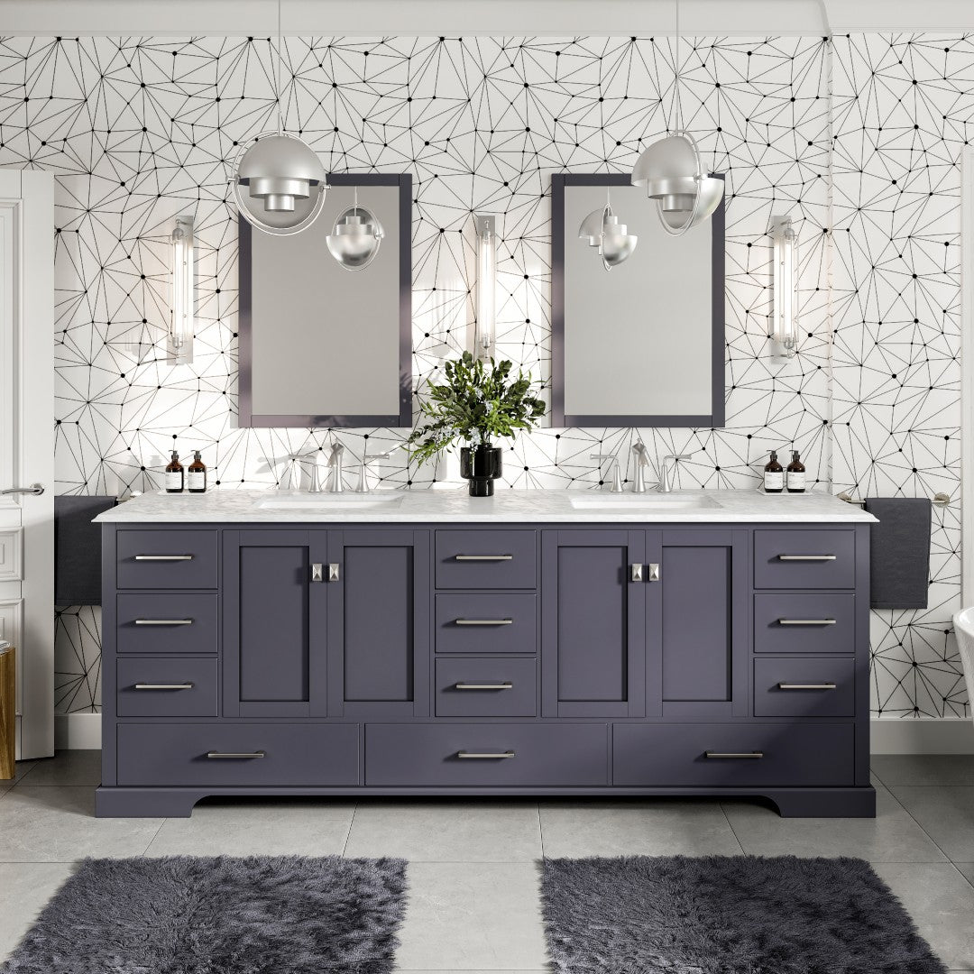 Storehouse 84 in. Dark Gray Double Sink  Bath Vanity with Carrara Marble Top and Undermount Porcelain Sinks