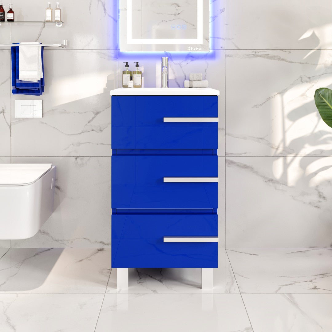 Deluxe 20 in. Blue Single Sink Bath Vanity with Porcelain Top and Integrated Sink