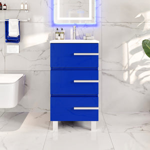 Deluxe 20 in. Blue Single Sink Bath Vanity with Porcelain Top and Integrated Sink