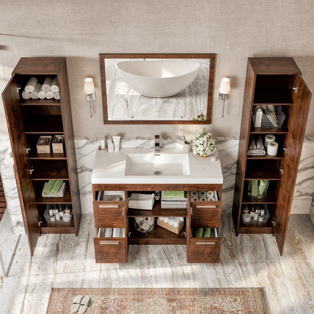 Lugano 48 in. Rosewood Single Sink Bath Vanity with Acrylic Top and Integrated Sink