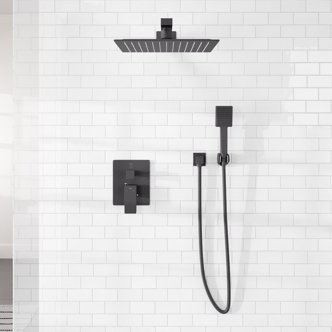 Eviva Edge Shower System with Slide Bar Hand-Shower and Thermostatic Valve in Matte Black