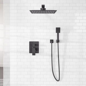 Eviva Edge Shower System with Slide Bar Hand-Shower and Thermostatic Valve in Matte Black