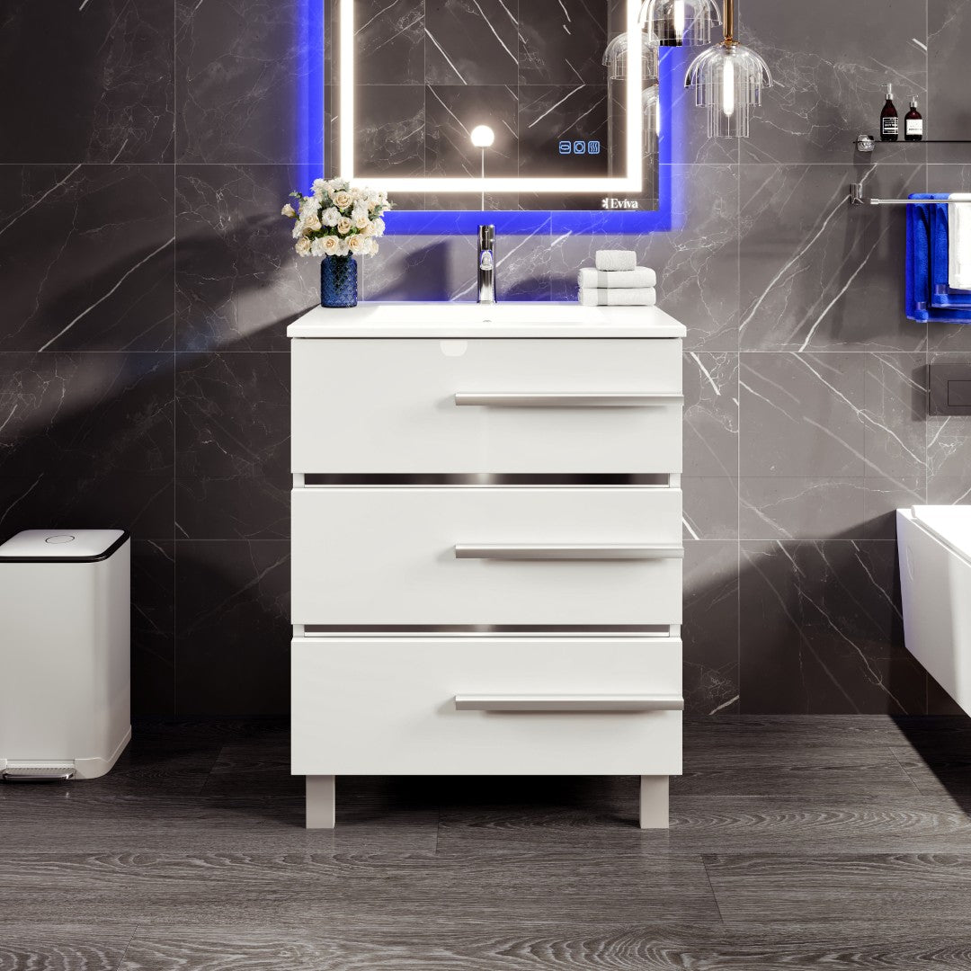 Deluxe 32 in. White Single Sink Bath Vanity with Porcelain Top and Integrated Sink