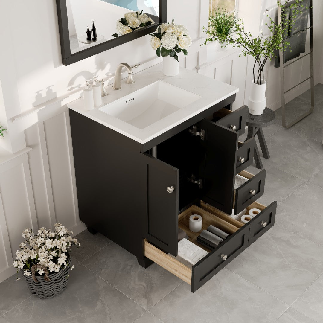 Acclaim 28 in. Espresso Single Sink Bath Vanity with Carrara Quartz Top and Undermount Porcelain Sink
