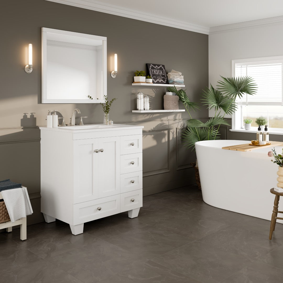 Acclaim 30 in. White Single Sink Bath Vanity with Carrara Quartz Top and Undermount Porcelain Sink