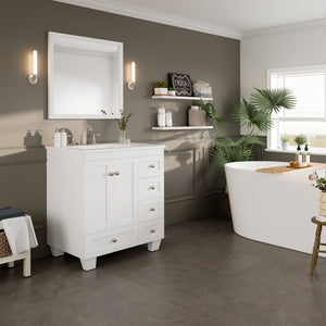 Acclaim 30 in. White Single Sink Bath Vanity with Carrara Quartz Top and Undermount Porcelain Sink