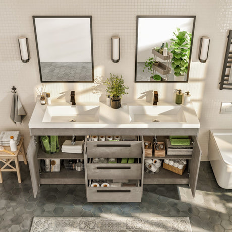Lugano 72 in. Concrete Gray Double Sink  Bath Vanity with Acrylic Top and Integrated Sinks