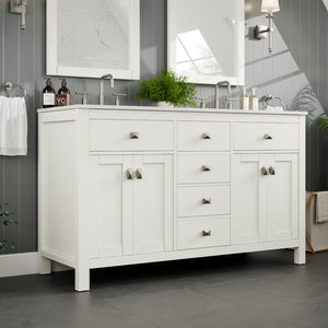 Artemis 60 in. White Double Sink  Bath Vanity with Engineered Top and Undermount Porcelain Sinks