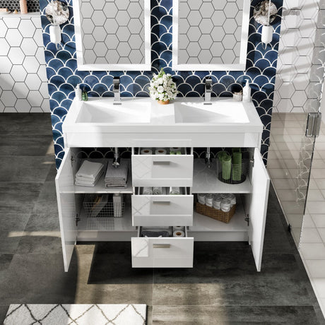 Lugano 48 in. White Double Sink  Bath Vanity with Acrylic Top and Integrated Sinks