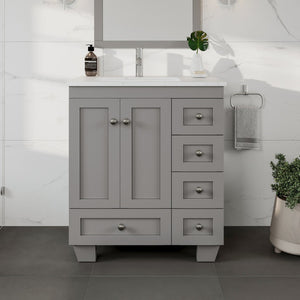 Happy 28 in. Gray Single Sink Bath Vanity with Carrara Quartz Top and Undermount Porcelain Sink