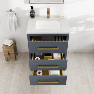 Curio 24 in. Dark Blue Single Sink Bath Vanity with Carrara Quartz Top and Undermount Porcelain Sink
