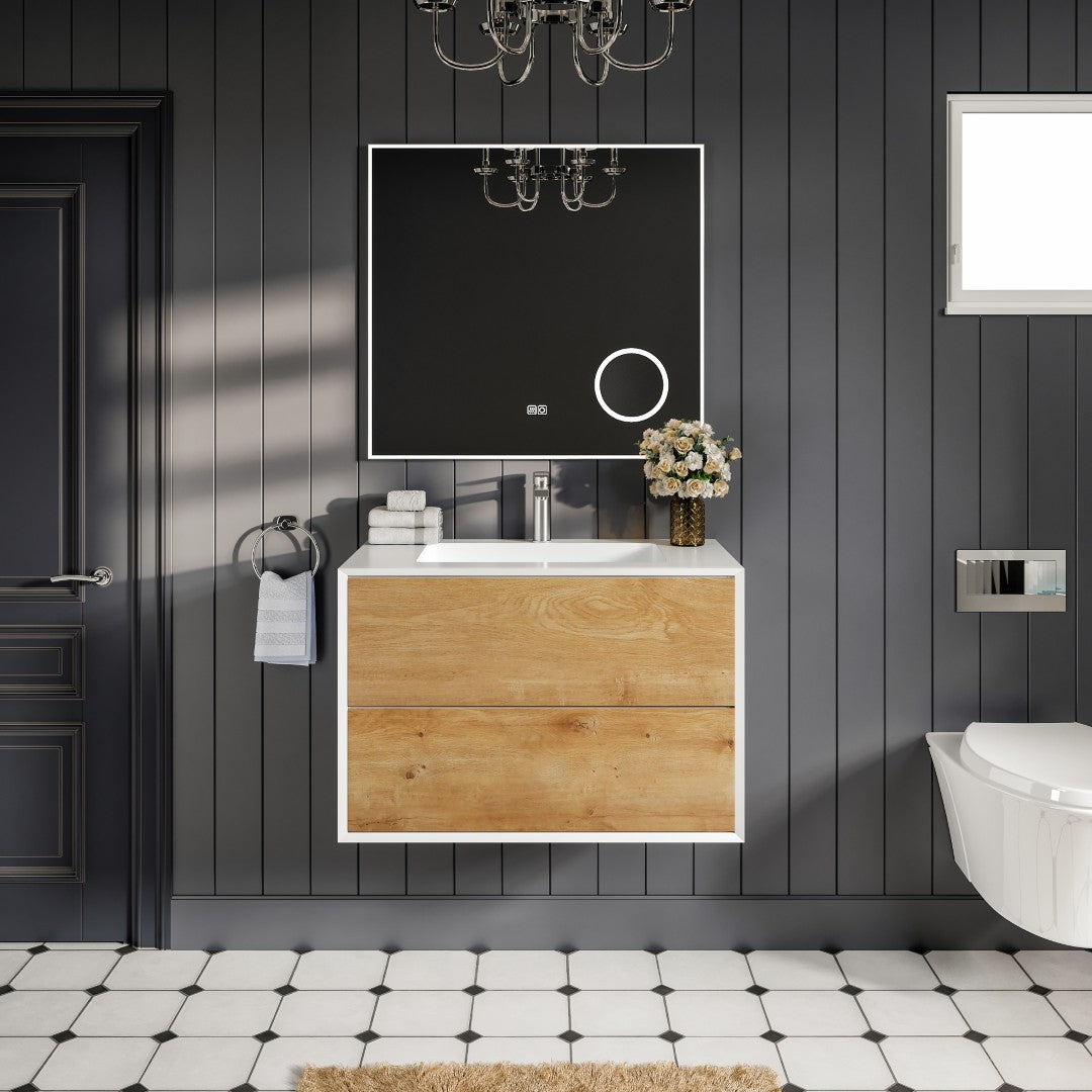 Vienna 36 in. Oak Wall Mount Single Sink Bath Vanity with Acrylic Top and Integrated Sink