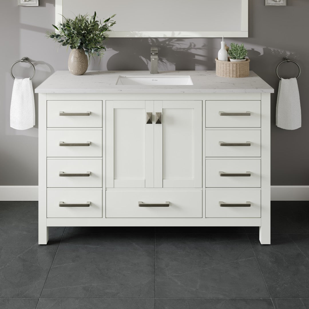 London 48 in. White Single Sink Bath Vanity with Carrara Quartz Top and Undermount Porcelain Sink
