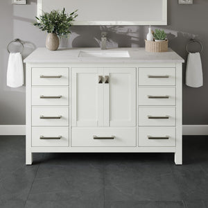 London 48 in. White Single Sink Bath Vanity with Carrara Quartz Top and Undermount Porcelain Sink