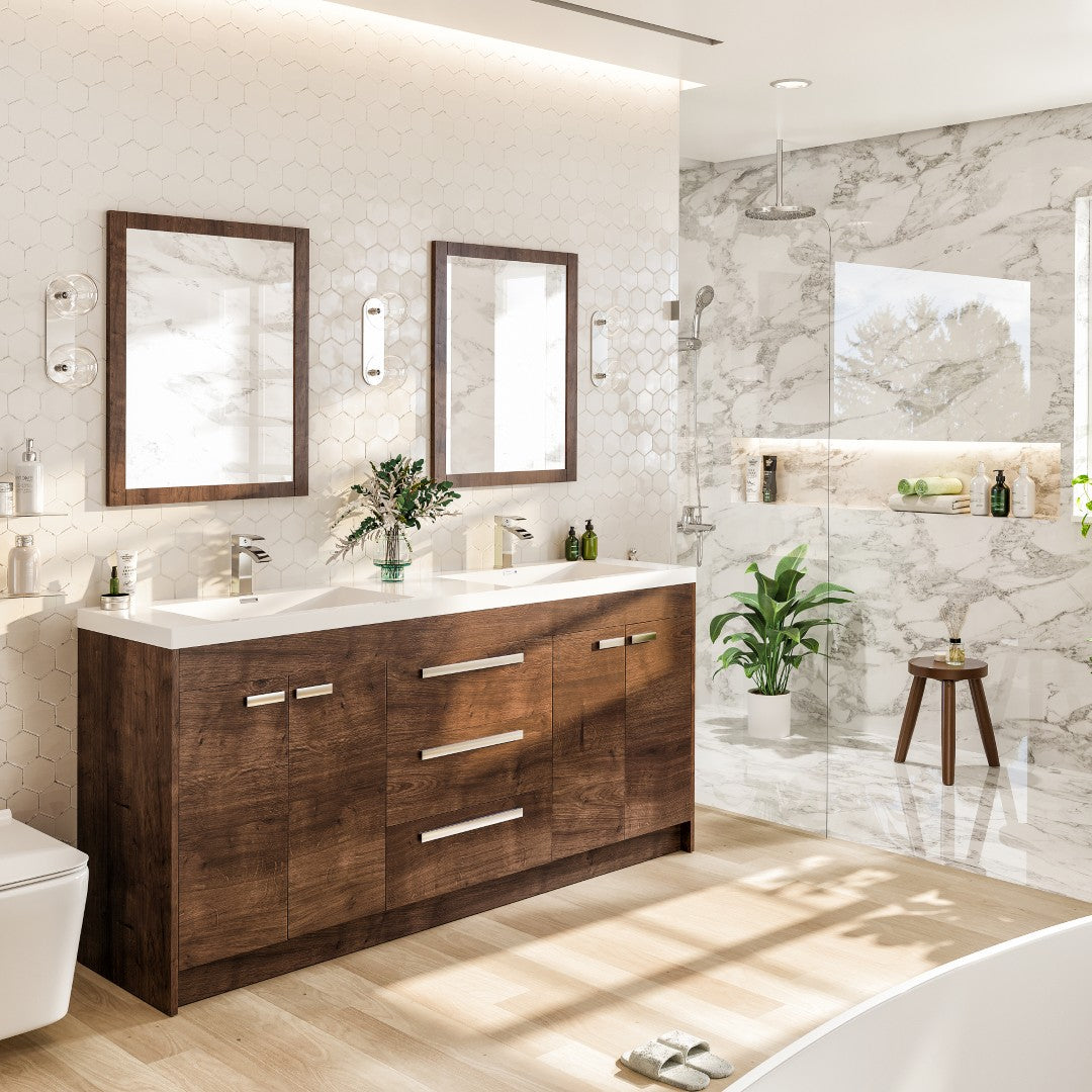 Lugano 72 in. Rosewood Double Sink  Bath Vanity with Acrylic Top and Integrated Sinks