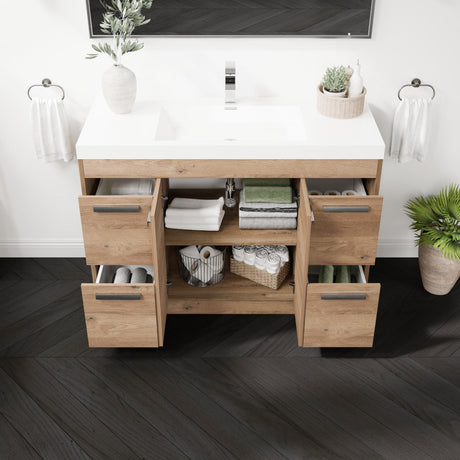 Lugano 48 in. Natural Oak Single Sink Bath Vanity with Acrylic Top and Integrated Sink
