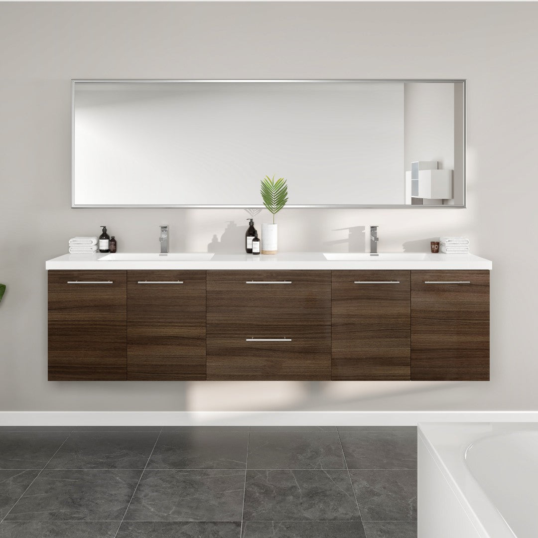 Lumina 84 in. Gray Oak Wall Mount Double Sink  Bath Vanity with Acrylic Top and Integrated Sinks