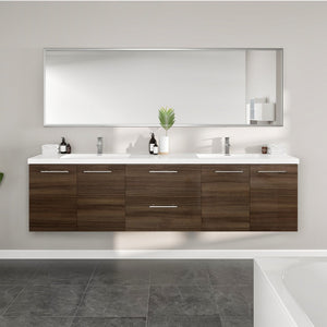 Lumina 84 in. Gray Oak Wall Mount Double Sink  Bath Vanity with Acrylic Top and Integrated Sinks